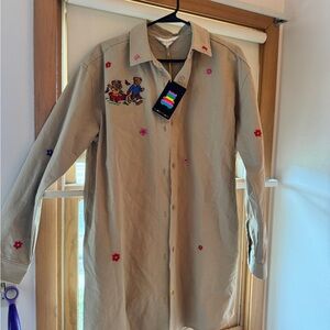 Teddy Fresh Tan Jacket with Embroidered Accents